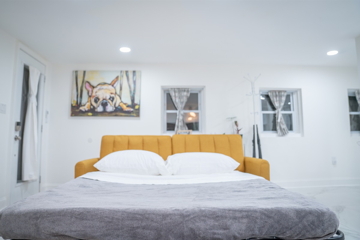 The sofa in the lower level living room is also a pull out Queen bed