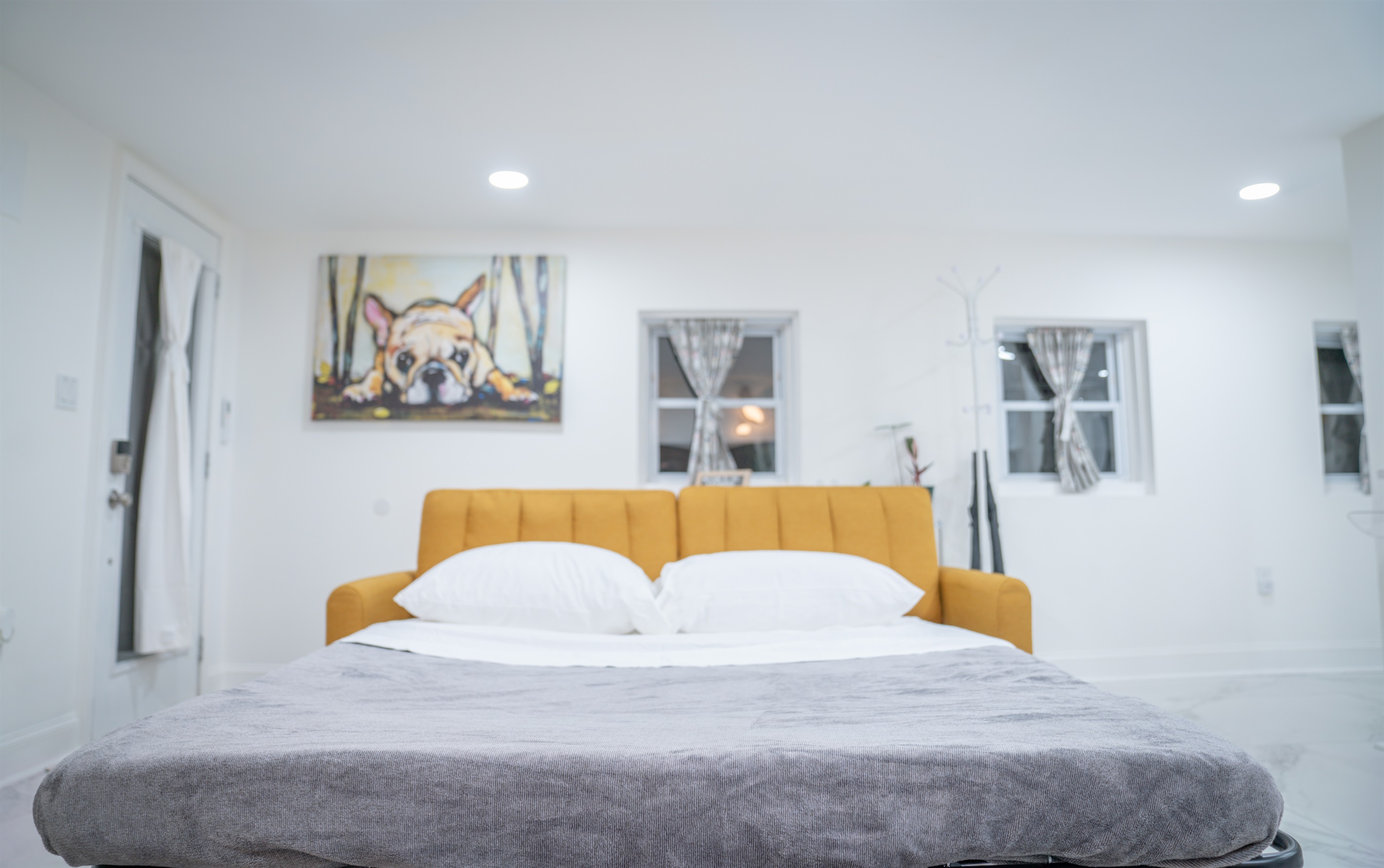 The sofa in the lower level living room is also a pull out Queen bed