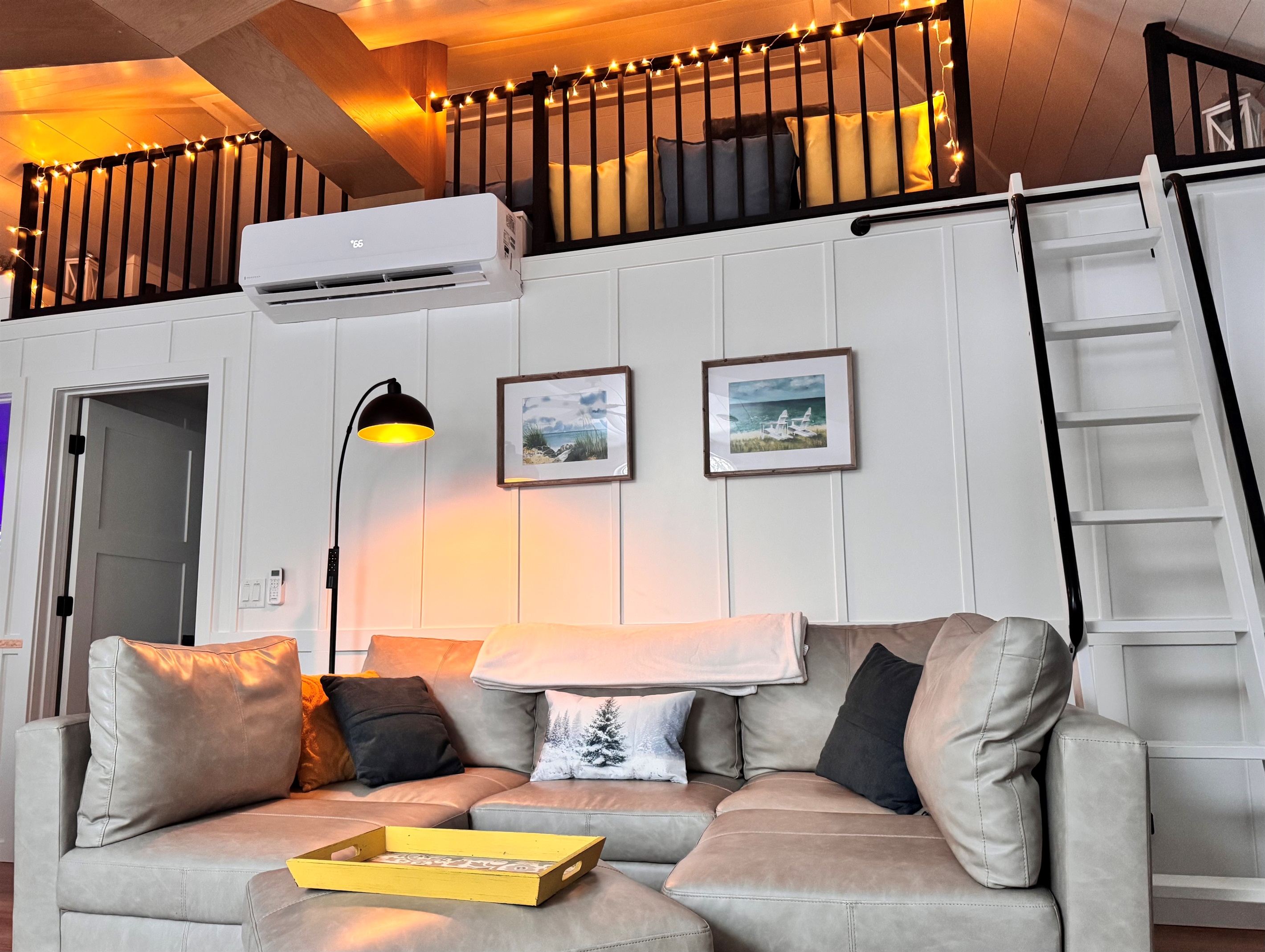 Fun twinkle lights adorn the loft and have a variety of settings to enjoy