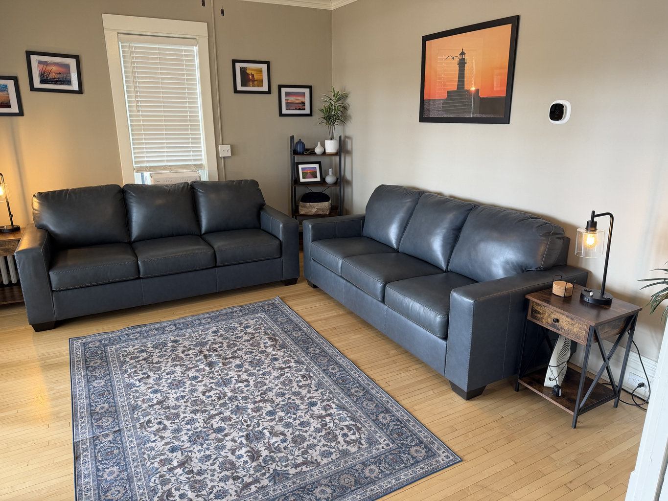 Enjoy our brand new HOM Furniture couches (2026) while taking in the Lake Superior Views or just watching some TV. 