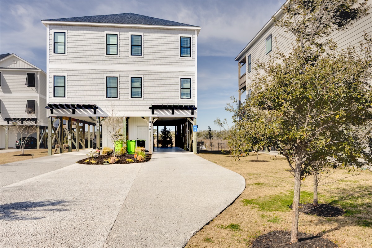 The front of your private retreat&mdash;easy parking, peaceful surroundings, and a relaxed coastal feel!
