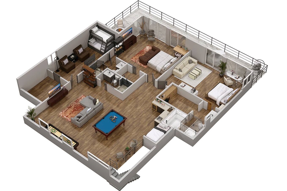 Second floor layout with all additional sleeping arrangements closed.