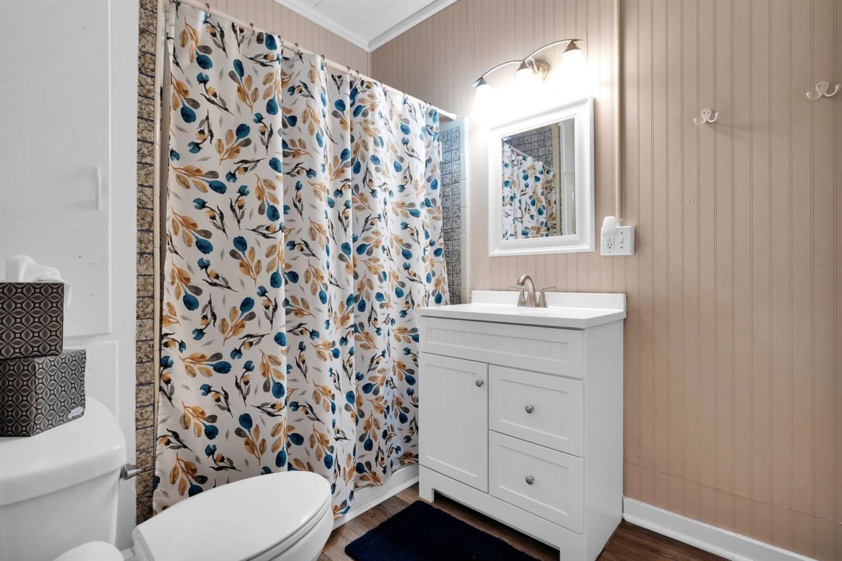 The bathroom attached to the King Bedroom with updated shower