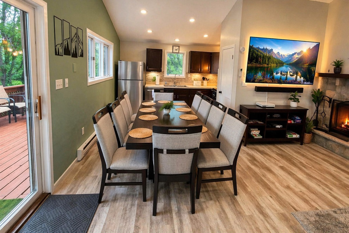 A spacious dining area with plenty of room for the entire group to gather, connect and enjoy meals together