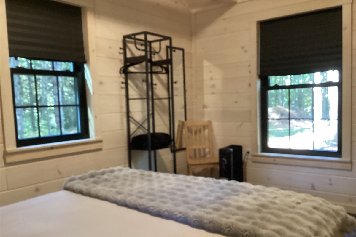 Black out blinds and free standing closet