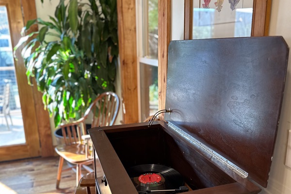 Enjoy our record player and large selection of curated vintage records