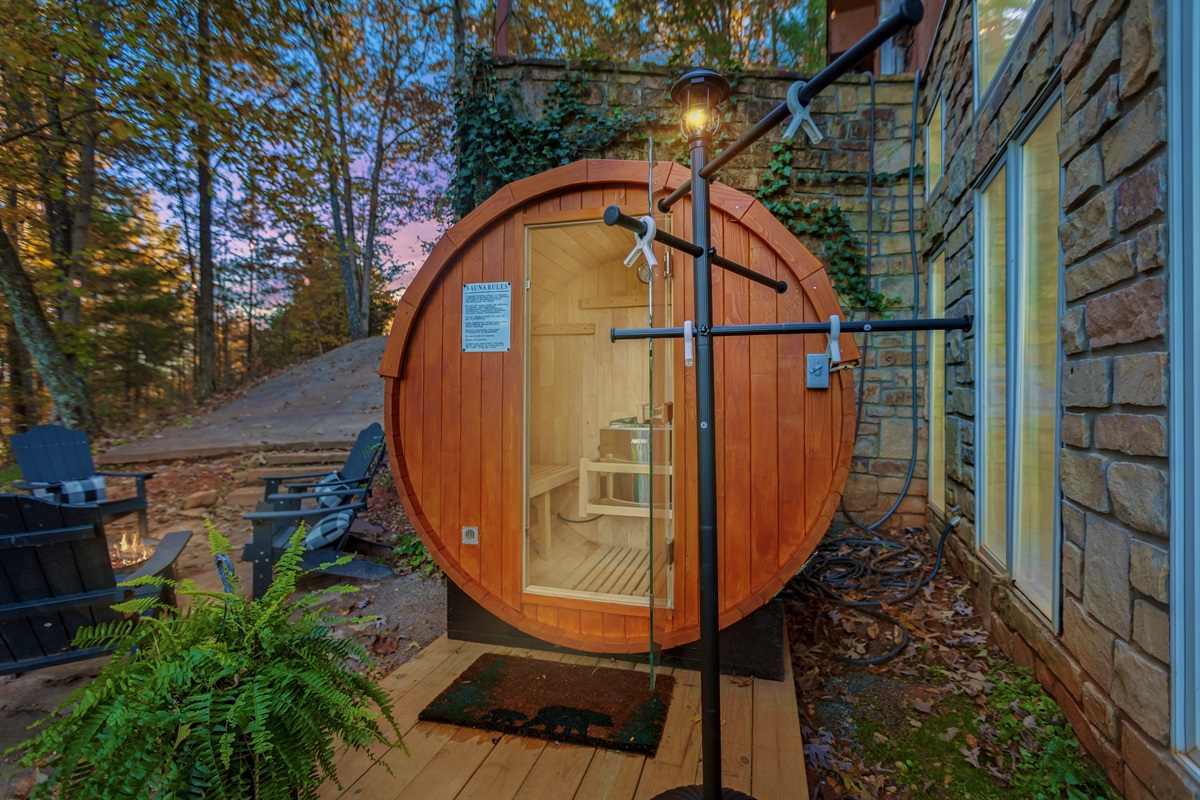 Unwind in our cozy barrel sauna—a perfect retreat after a day of mountain adventures.