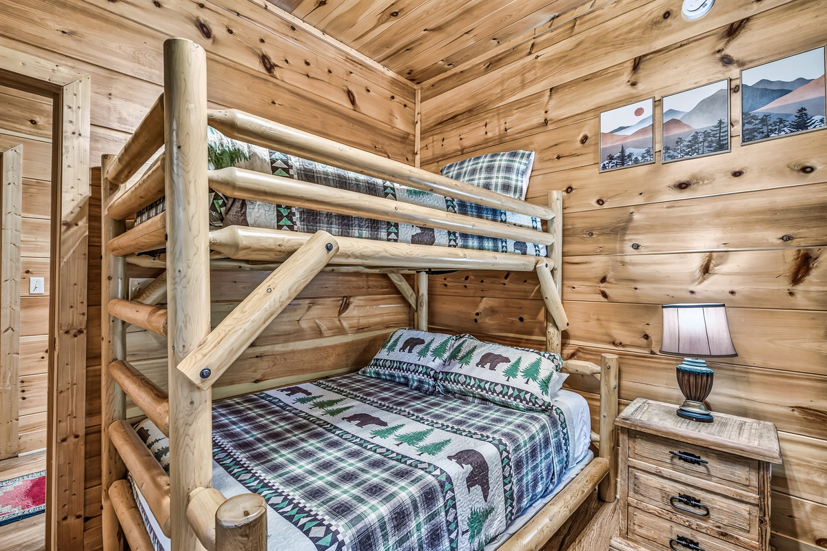 Designed with families in mind, this rustic room gives everyone their own comfortable space to recharge.