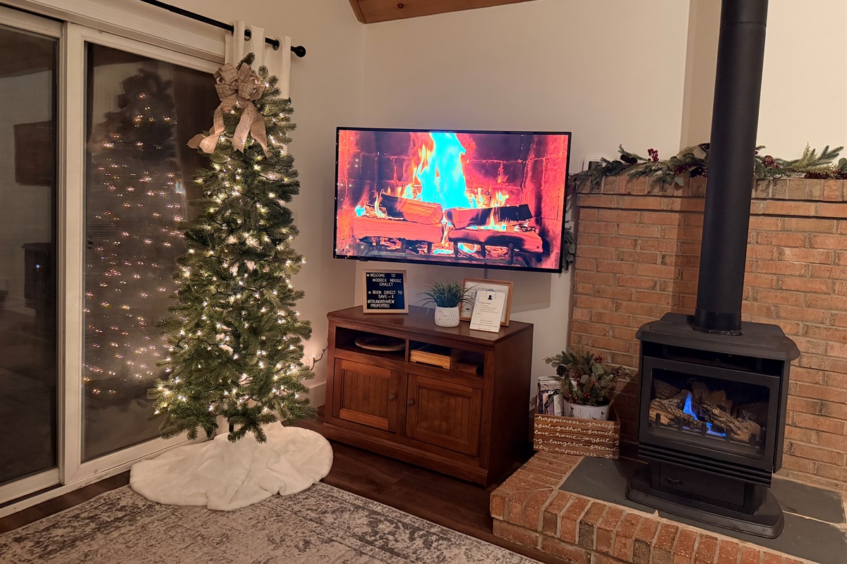 Cuddle up by the fire and lights