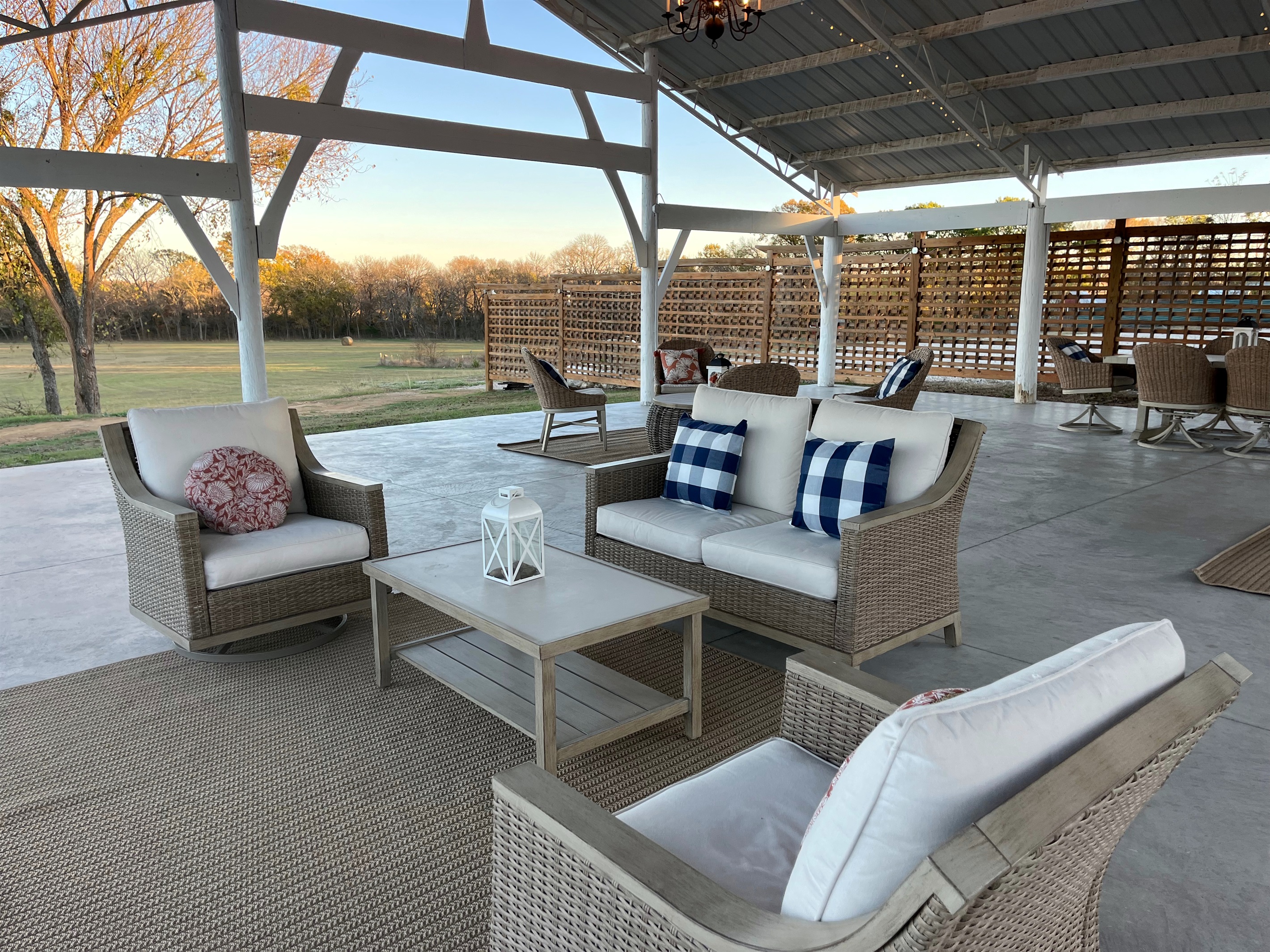 Seating for convos and for dining in the pavilion