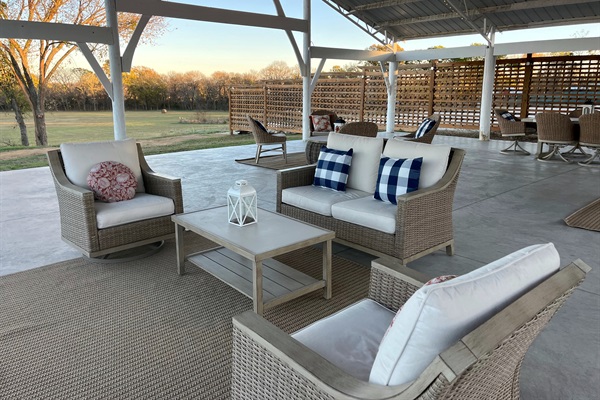 Seating for convos and for dining in the pavilion