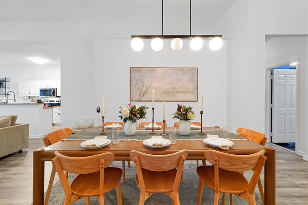 Spacious dining table for group meals.