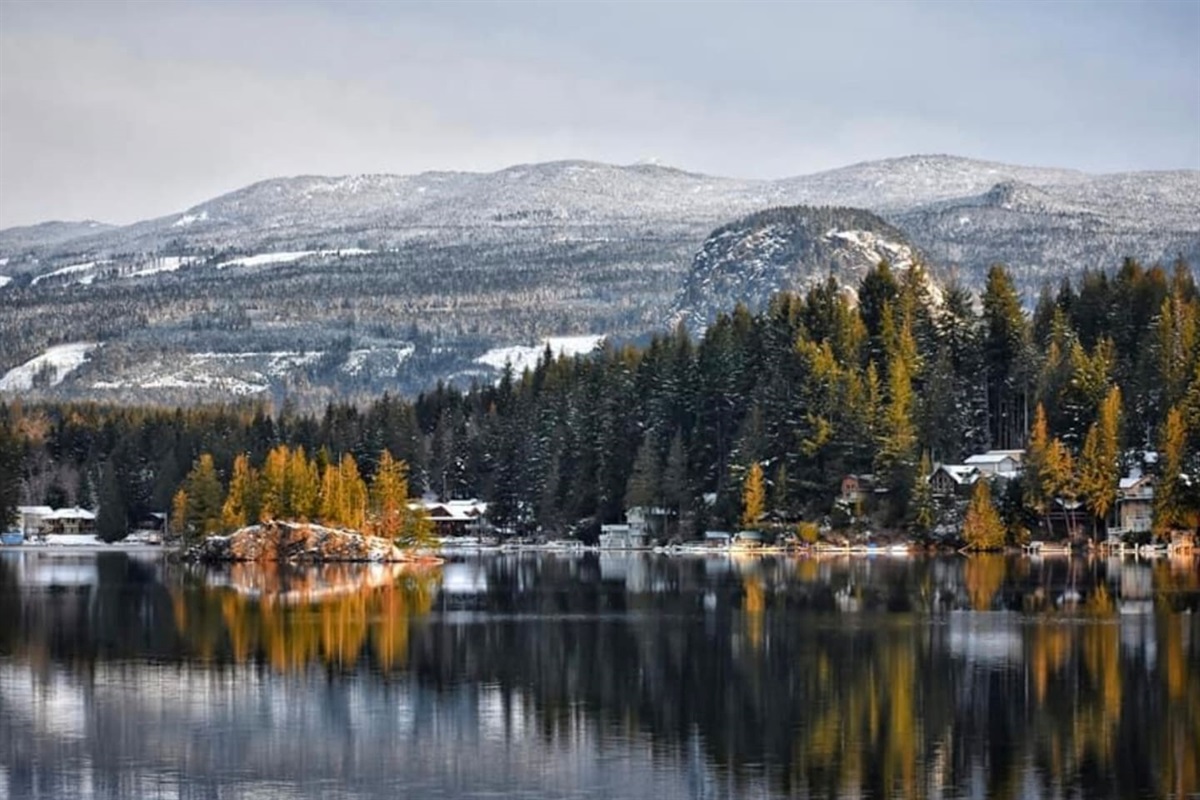 Snowy view with Bald Mountain in the distance.