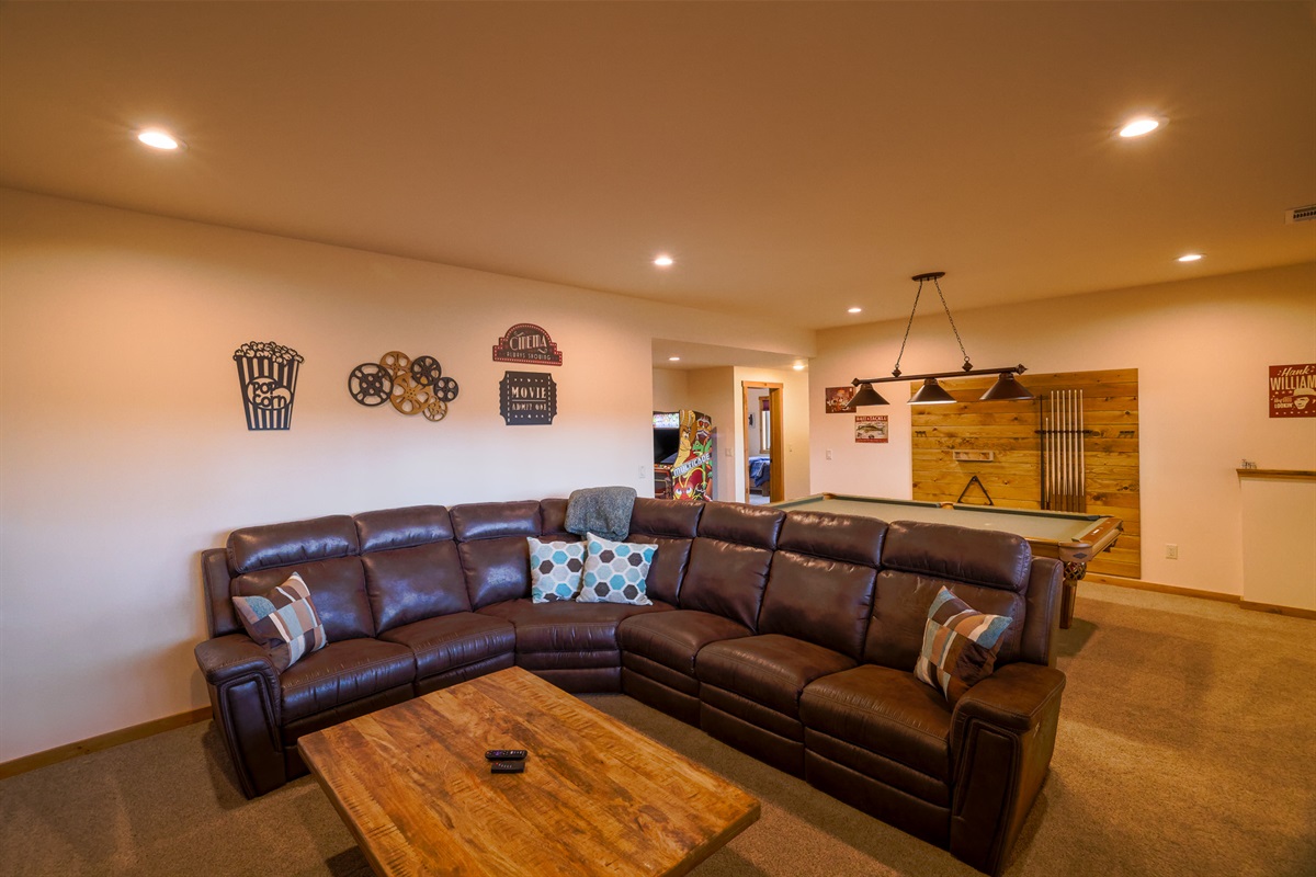 Rec Room Lower Level - Sectional Seating, all seats but corner are recliners