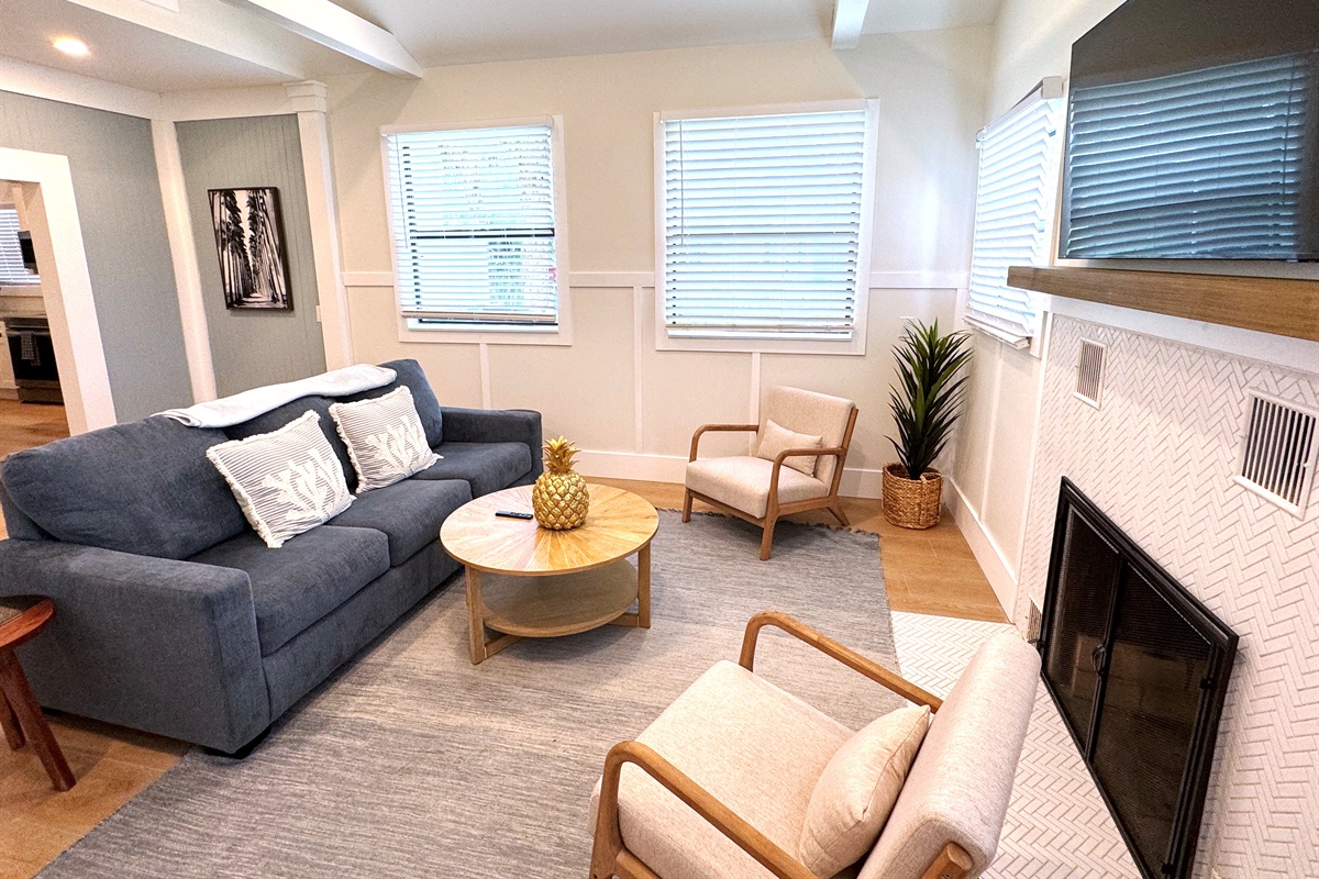 Unwind in this spacious living room with sofa bed and tv