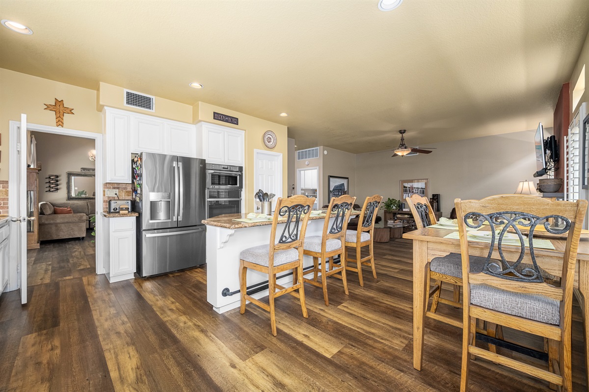 Kitchen open to Family Room and Living Room