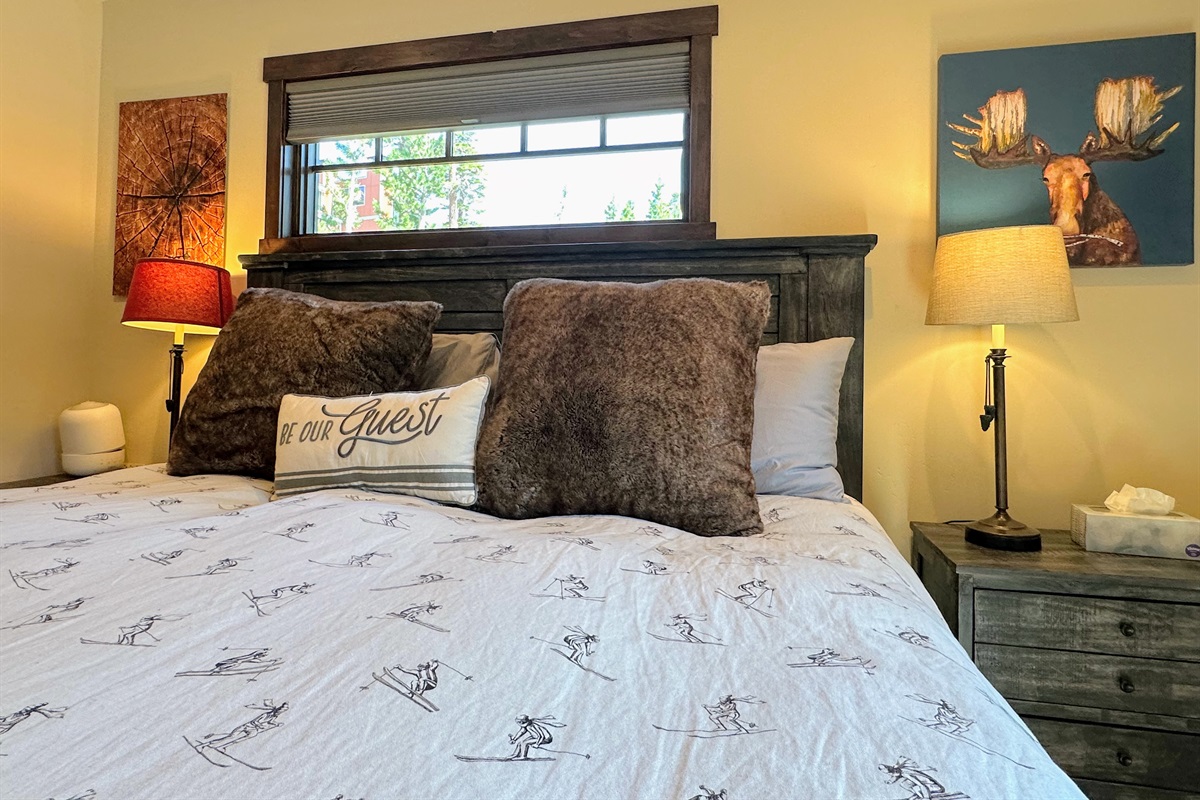 Comfort meets character with playful, offbeat art and delightfully asymmetrical vibe. The ‘Be Our Guest’ pillow may be a little on the nose—but hey, it means it.
