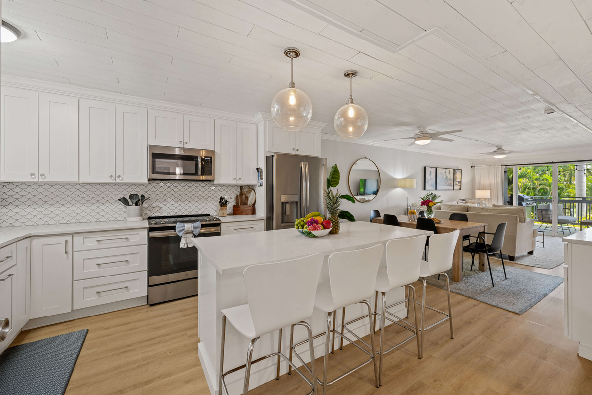 Spacious kitchen with everything you need to prepare meals during your stay.