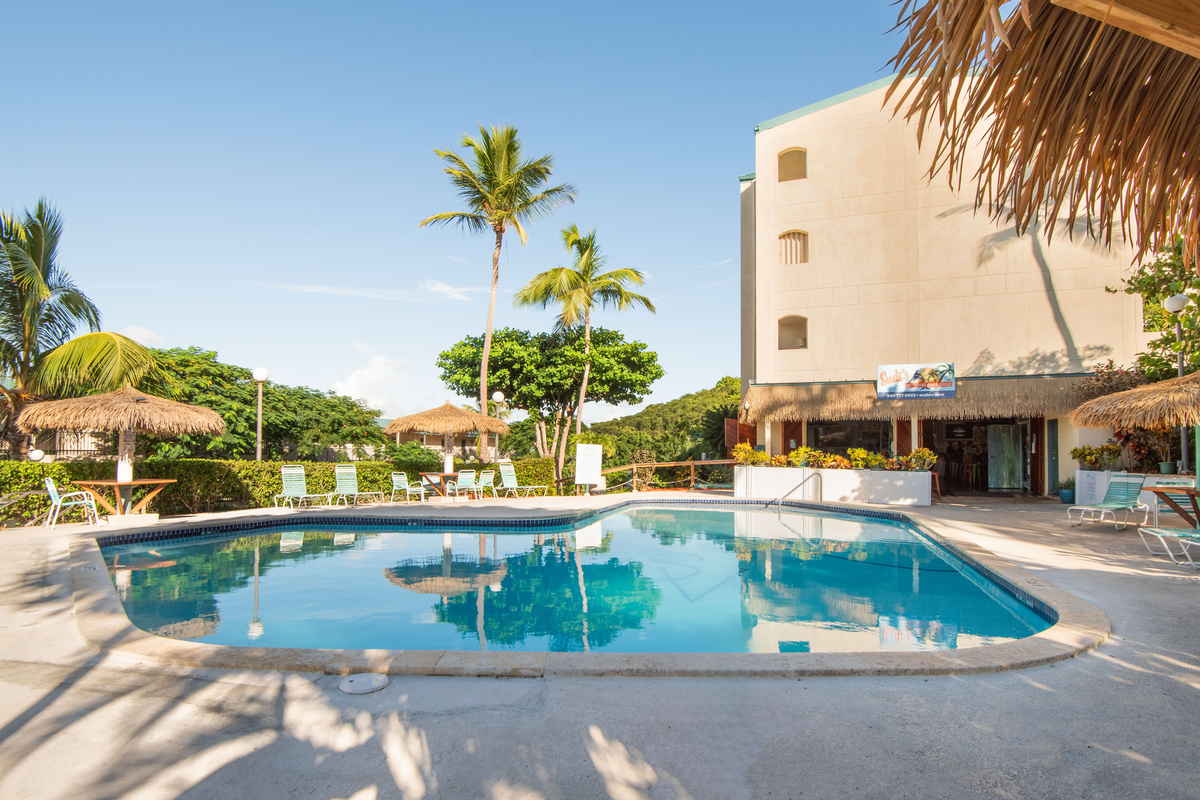 The pool at Sudis is a great spot to hang out for happy hour...which is every hour on St. Thomas