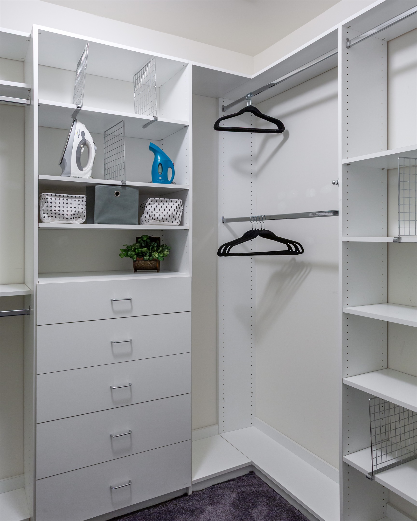 Walk-in closet with valet and clothes steamer