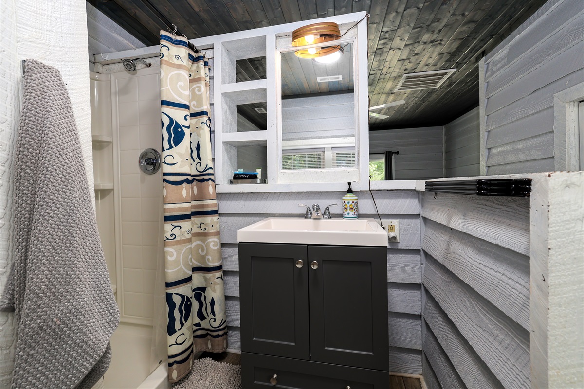 Ensuite Bathroom with shower, *note there are a few steps to the bathroom
