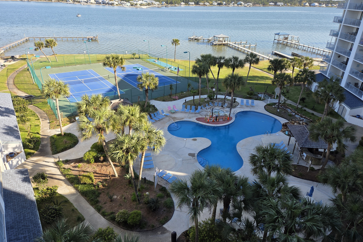 Aerial of pool and other amenities