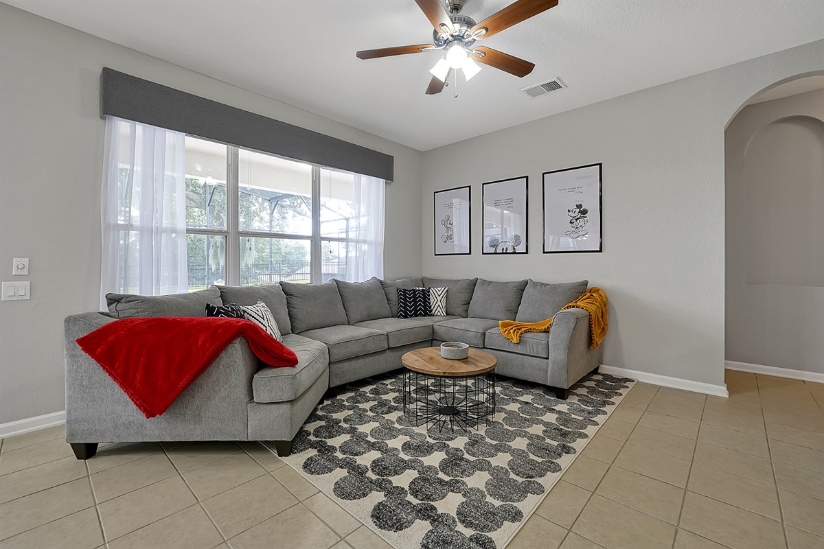 The family room is a great place to cuddle up and enjoy a movie, read a book, talk to those prepping food in the kitchen, or play games together. 