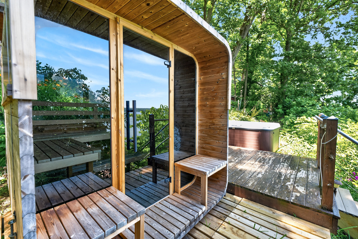 Sauna exterior with surrounding deck