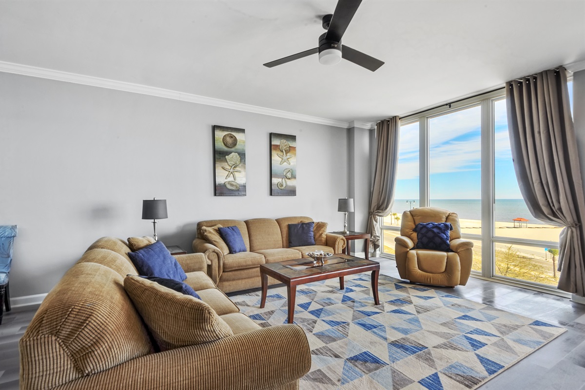 Living room with a view and access to balcony