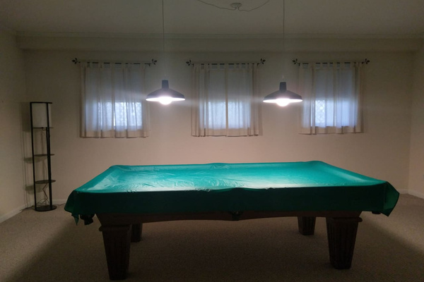 Regulation size pool table.