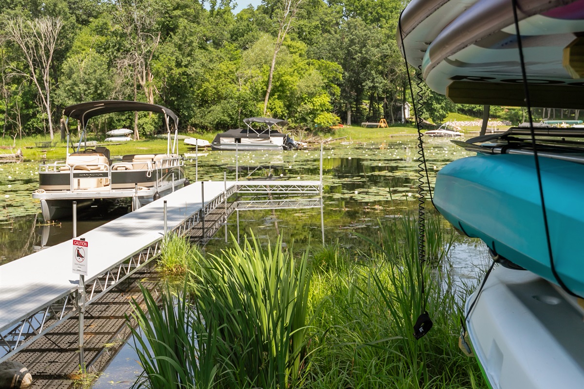 The pontoon is shared between two homes and available to rent on a first-come, first-served basis—be sure to reserve early!
