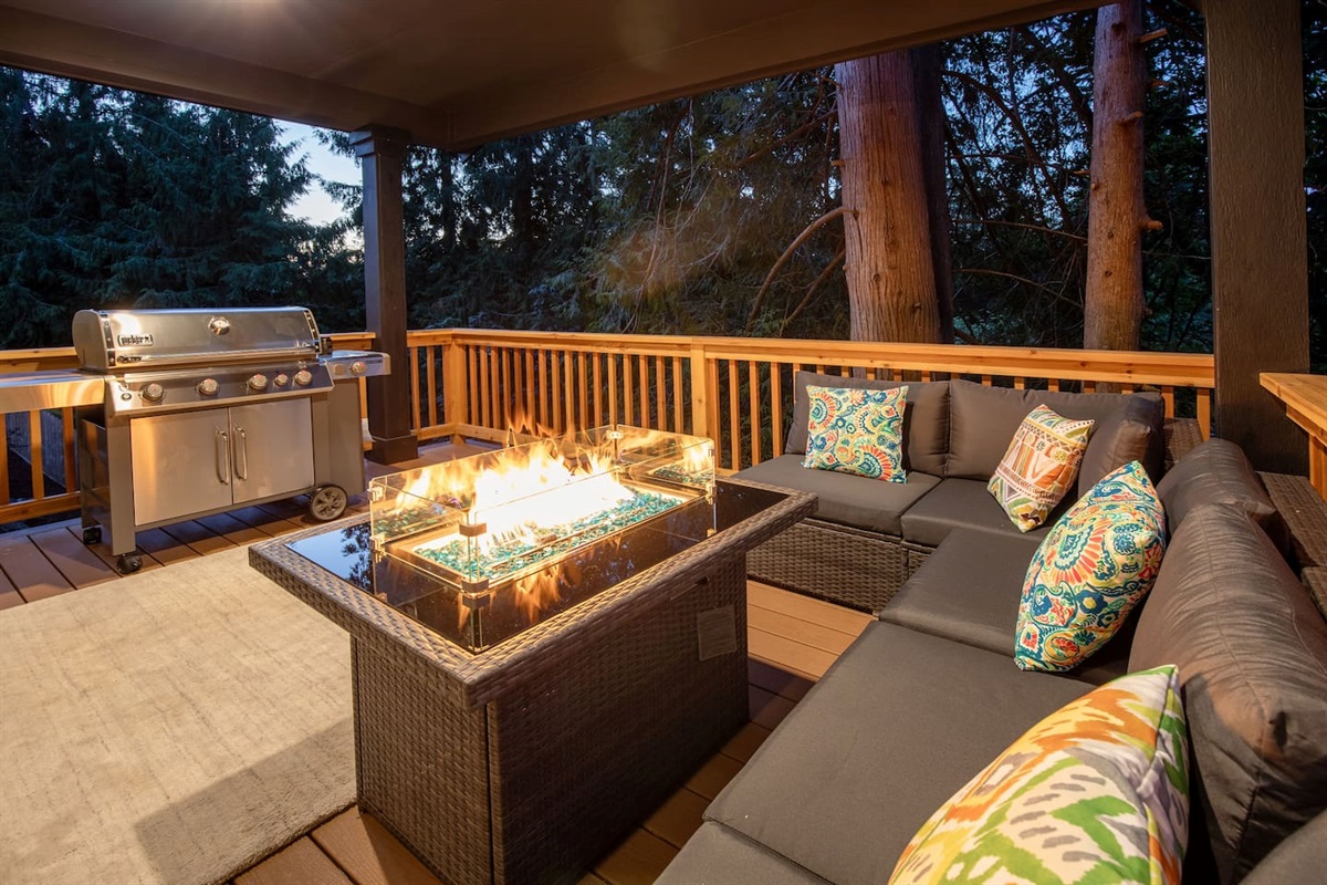This is our main floor patio, featuring a Weber Genesis grill and a gas firepit.