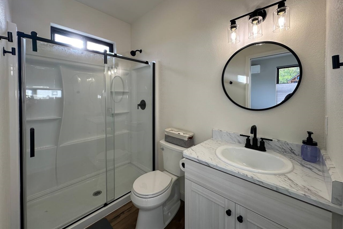 Plenty of space in the walk-in shower.  