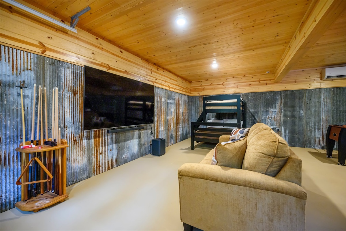 TV area in the game room to enjoy your own streaming services.