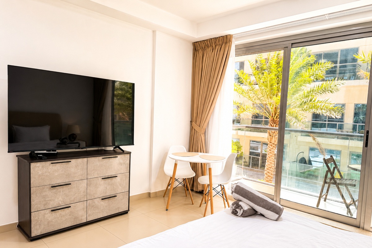 Relax and enjoy your favorite shows on the 75-inch Samsung Smart TV.
