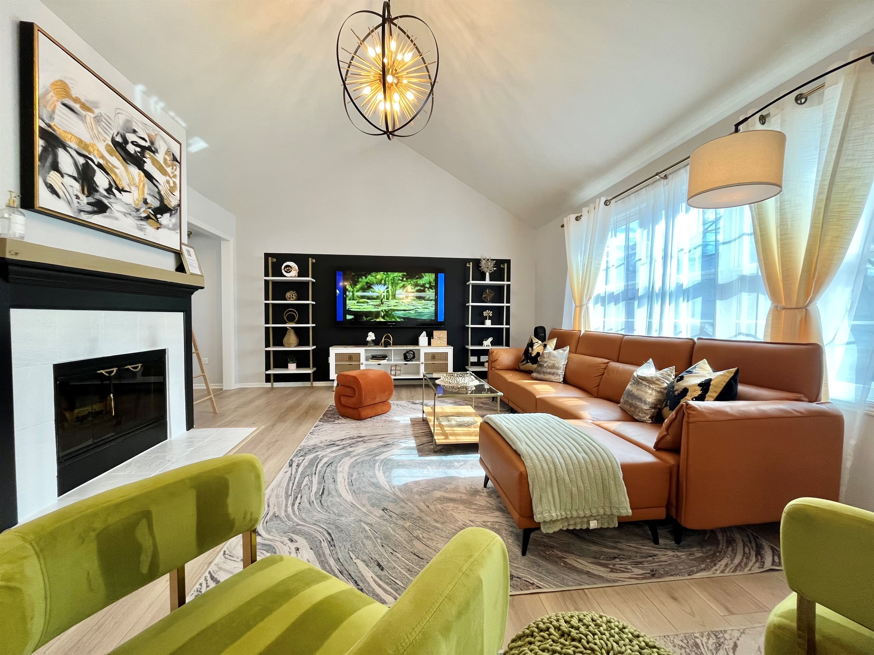 Beautiful living room with Cathedral Ceiling with lots of natural light