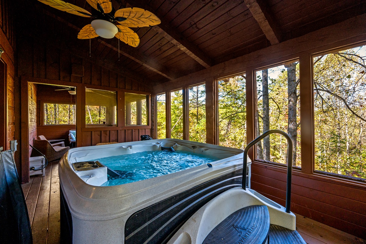 Covered, Private, Screened in hot tub!