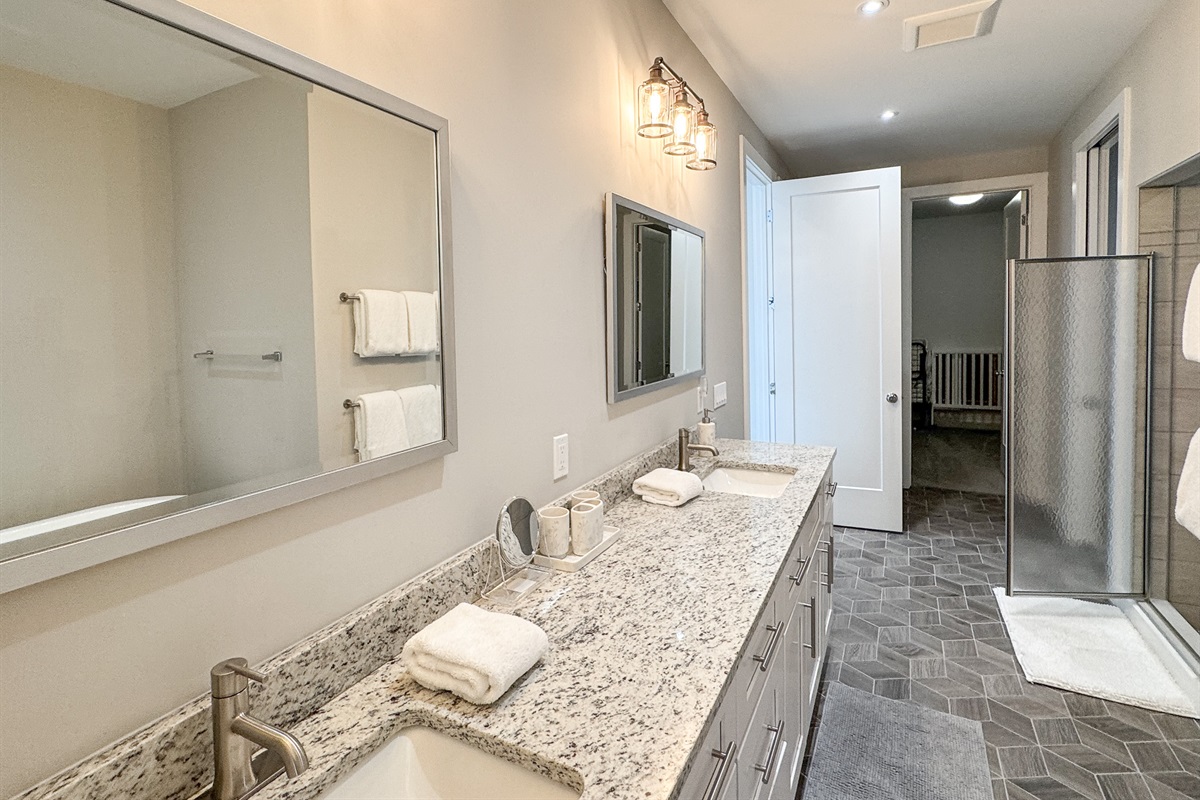 Double sinks in primary bathroom.