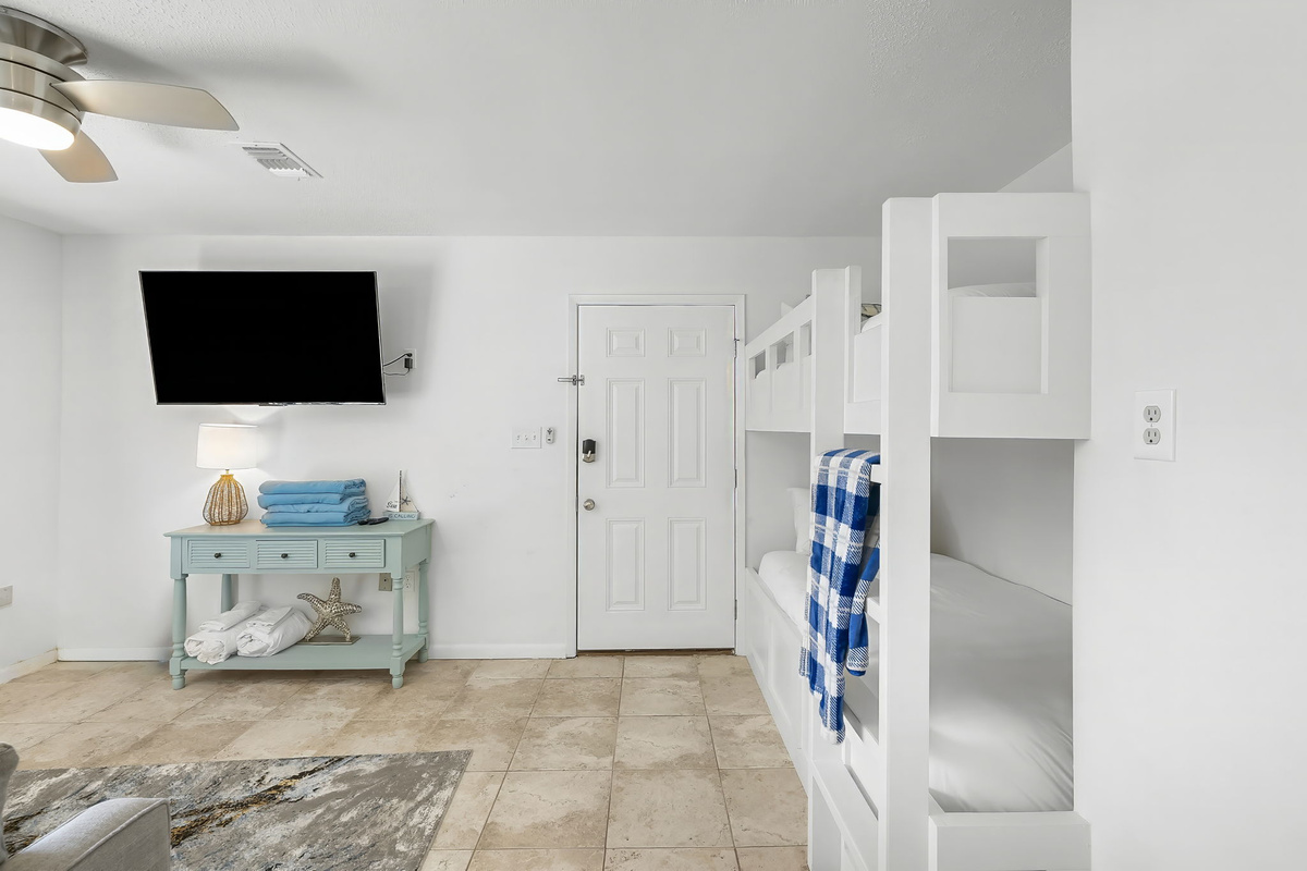 The bunks, with the front door alongside