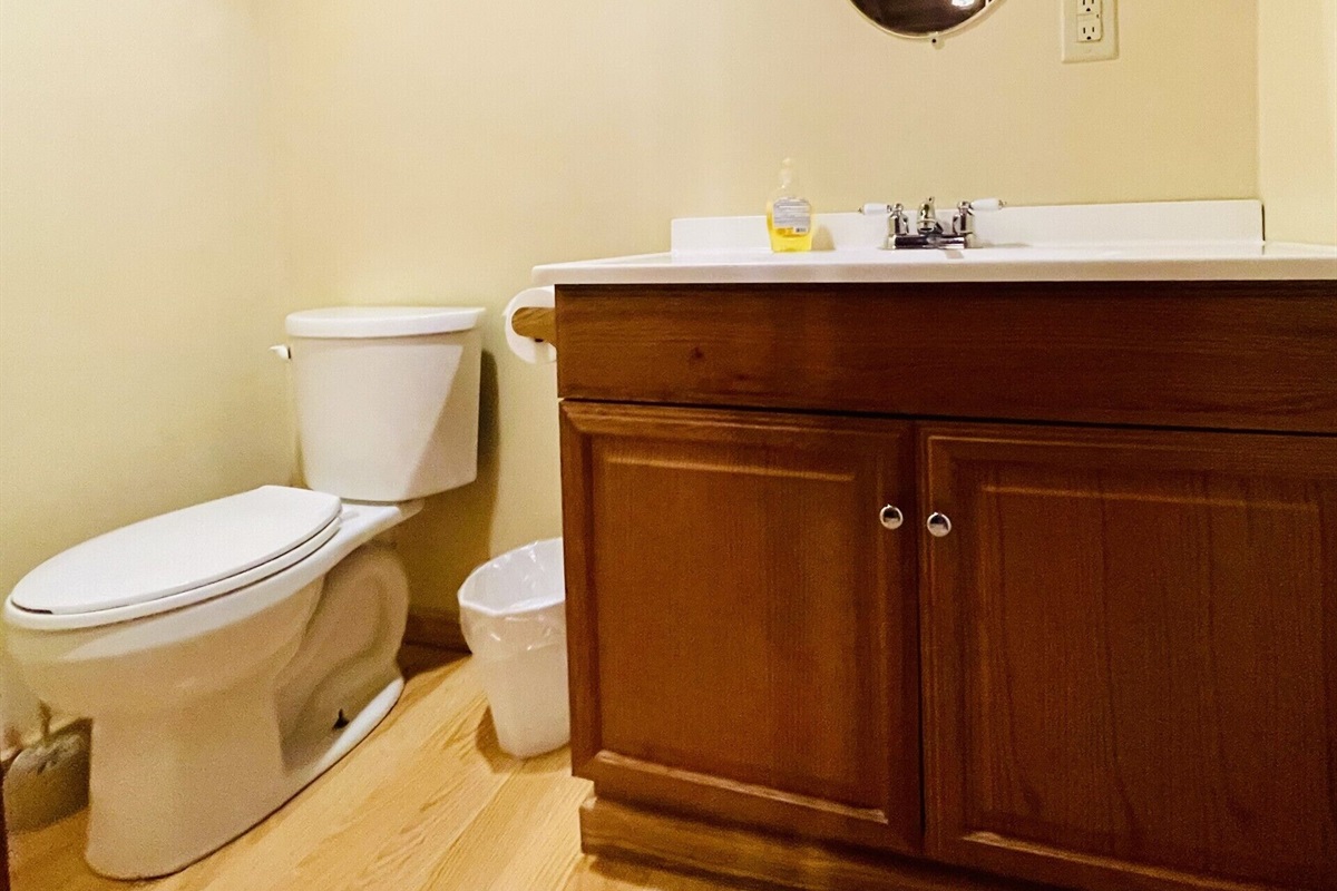 There is a half bath in the loft upstairs for convenience