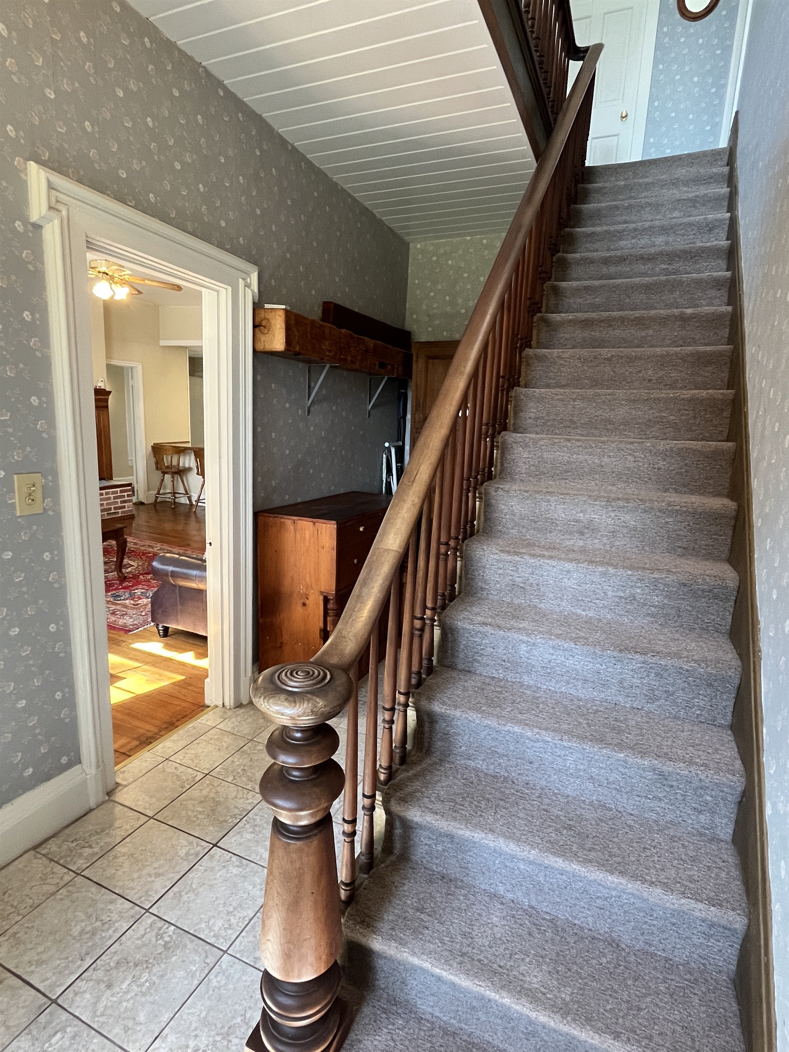 Victorian stairwell to the 2nd floor. Living room to the left, bedroom #1 to the right.