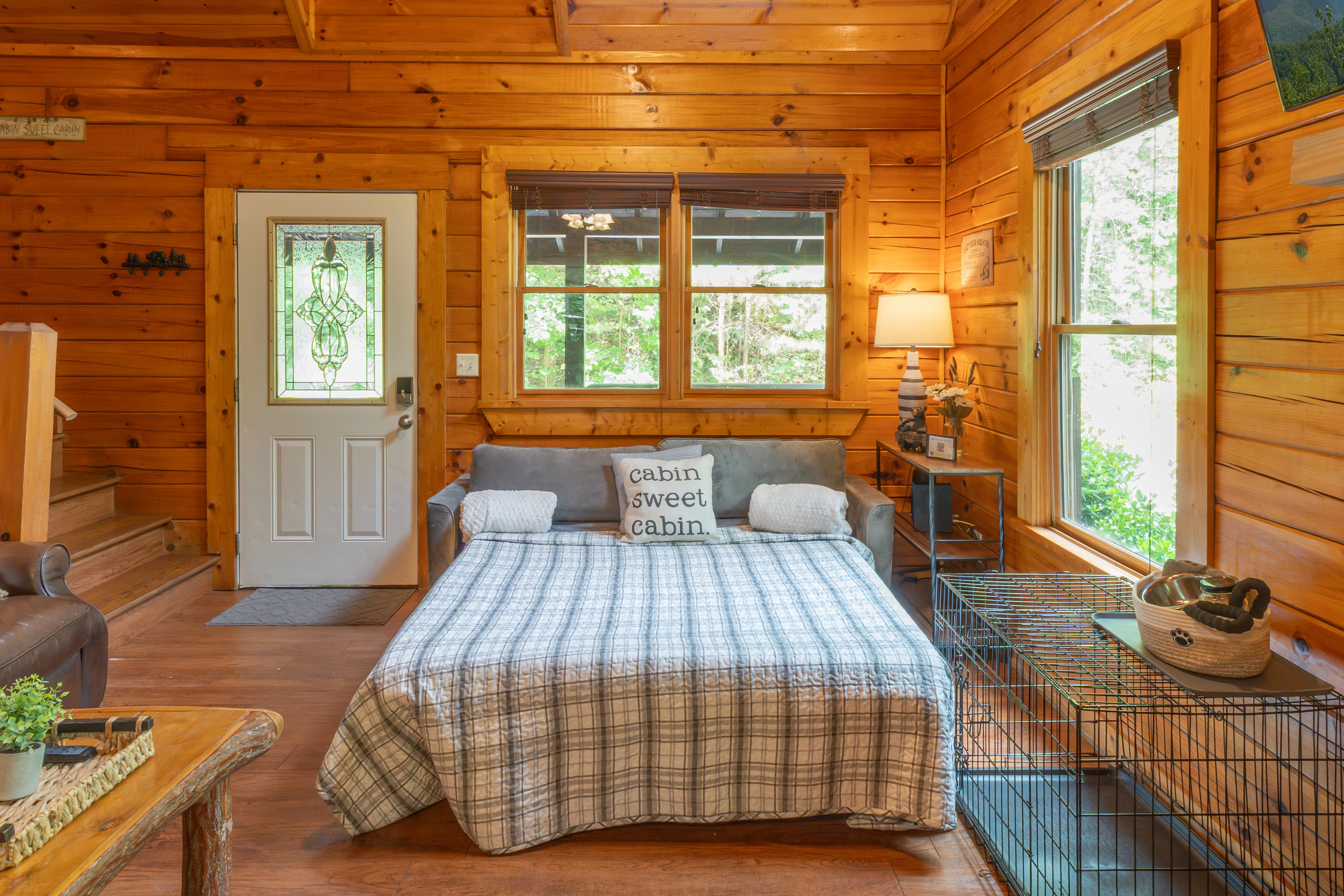 The queen sleeper sofa on the main floor provides another cozy sleeping space. 
