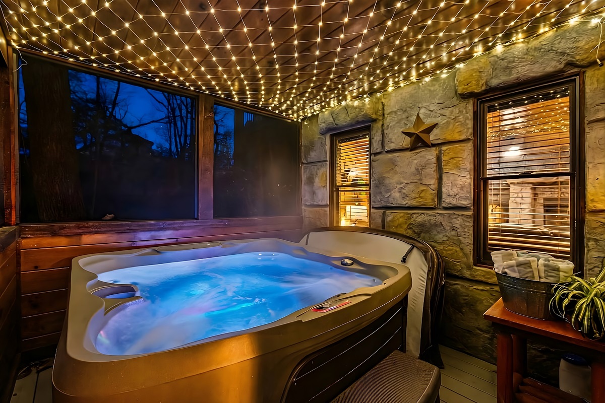 Cozy lights + warm bubbles = your new happy place