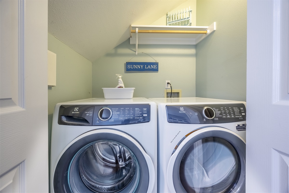 Enjoy the convenience of an in-home washer and dryer, perfect for beach days and family stays.