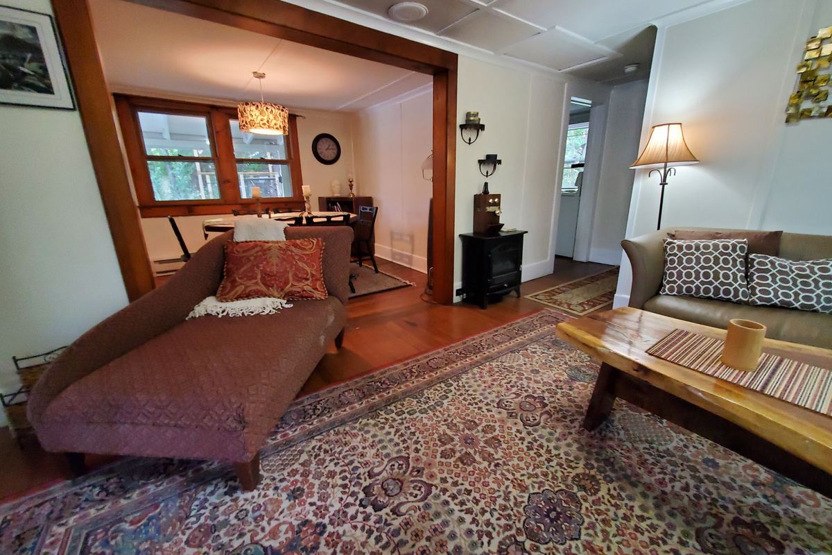 Boathouse livingroom and dining beyond