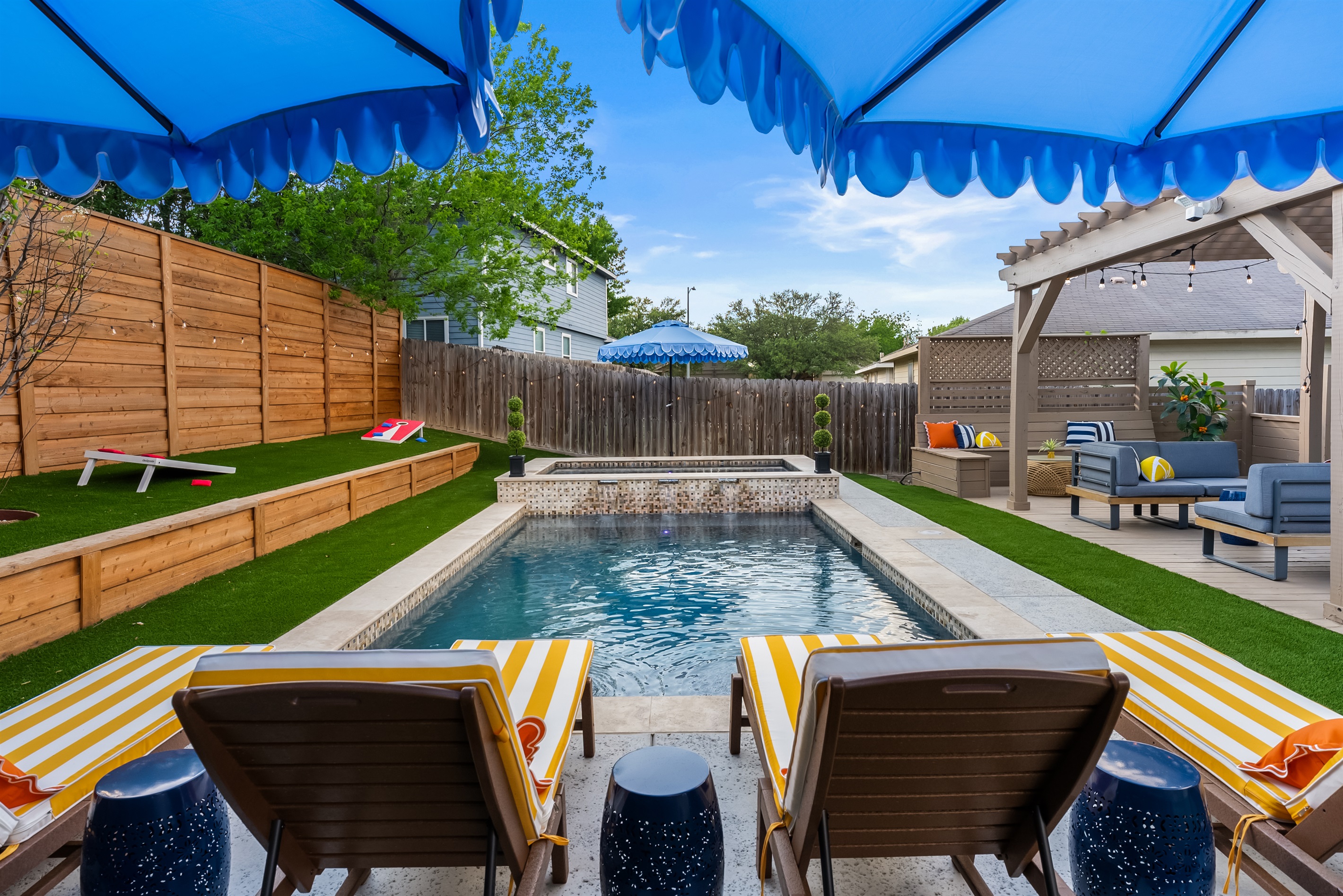 Sun loungers overlooking pool