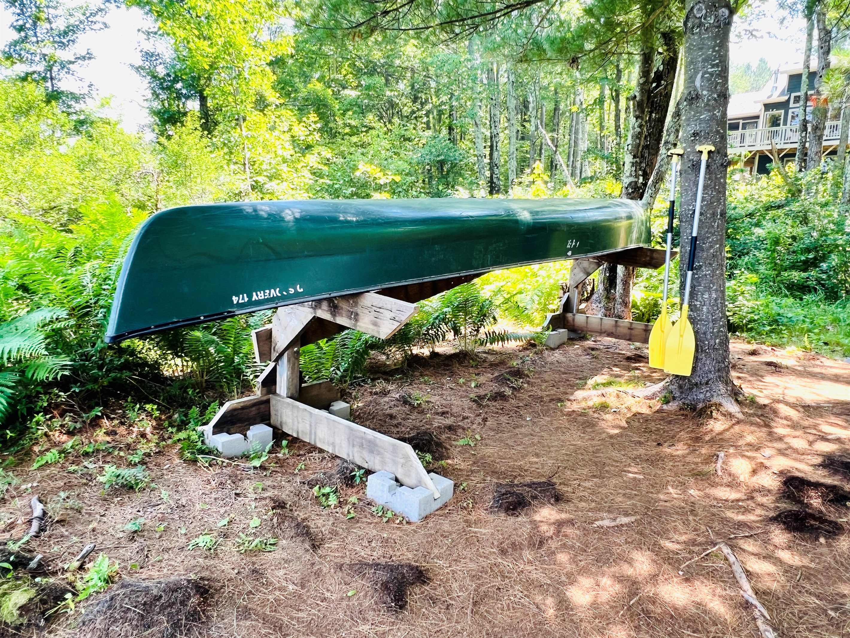 Check out the canoe sitting right next to the dock, ready to go!