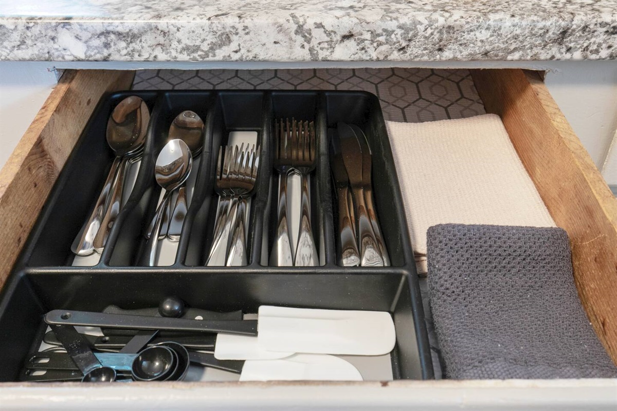 The kitchen is fully stocked for your convenience.