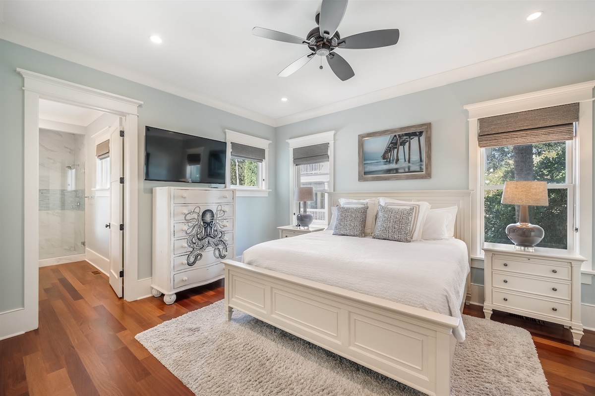 Bedroom 4:  King Bed + Ensuite + TV Shore Thing | 4001 Palm Blvd | Isle of Palms, SC | IOP Escapes