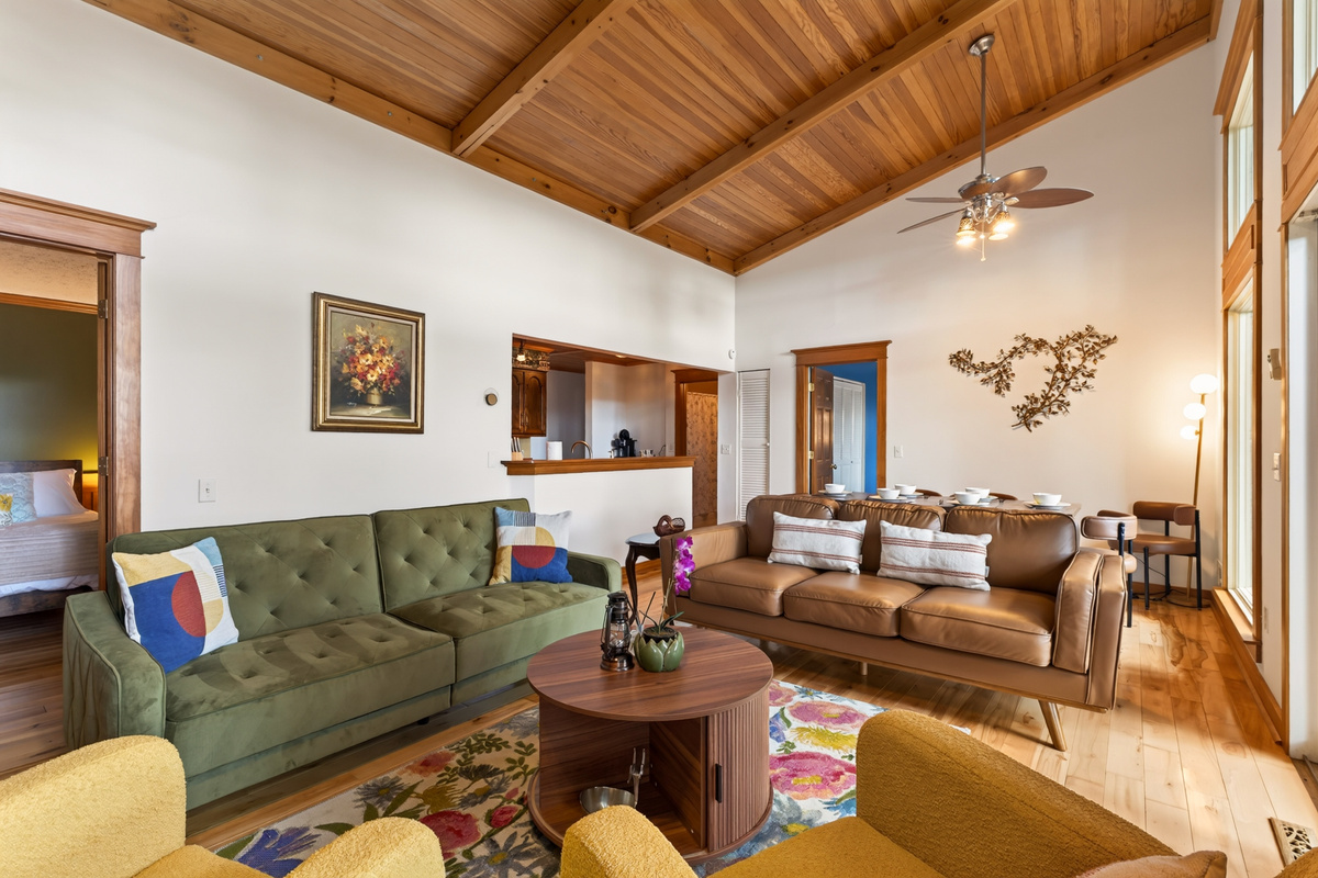Open living room with multiple seating areas